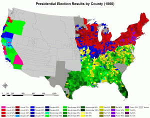 A map showing the results of the election broken down by County. This was essentially two parallel elections, one in the North, the other in the South.